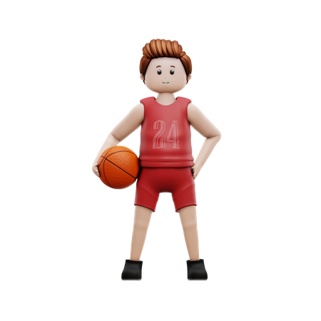 Boy Holding Basketball  3D Illustration