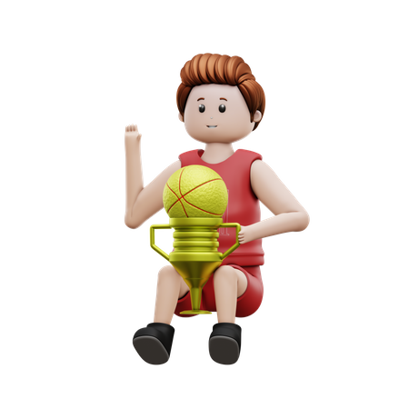 Boy Holding Basketball Trophy  3D Icon