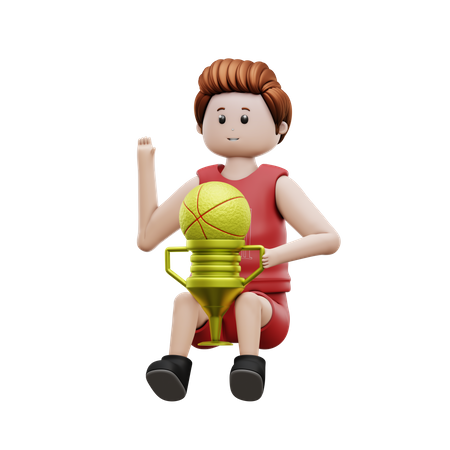 Boy Holding Basketball Trophy  3D Illustration