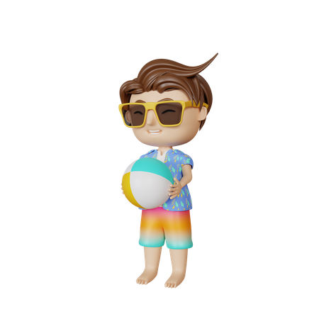 Boy holding beach ball  3D Icon