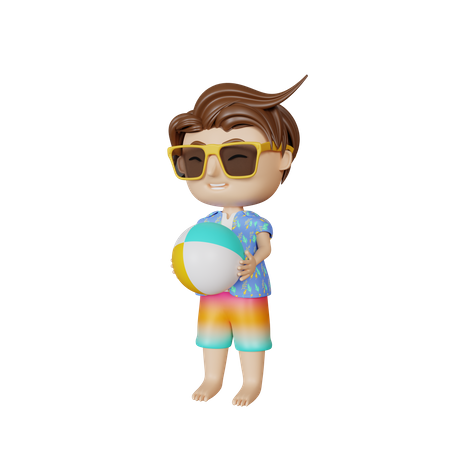 Boy holding beach ball  3D Illustration