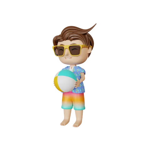 Boy holding beach ball 3D Illustration