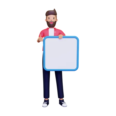 Boy holding blank board 3D Illustration
