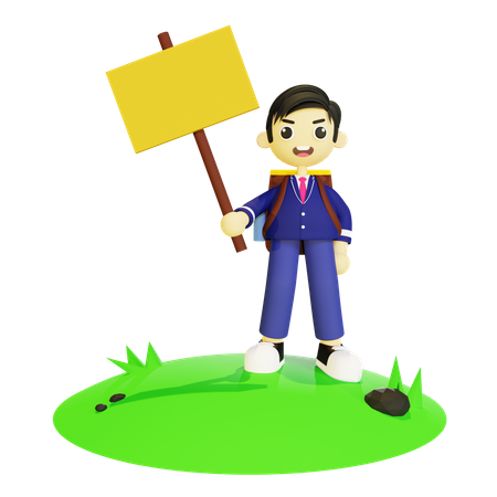 Boy holding board 3D Illustration