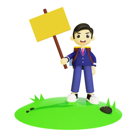 Boy holding board  3D Illustration