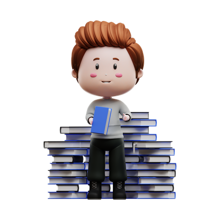 Boy holding book  3D Illustration