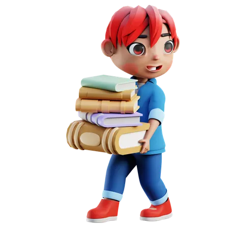 Boy Holding Books  3D Illustration