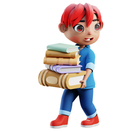 Boy Holding Books  3D Illustration