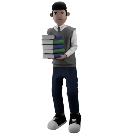 Boy holding Books  3D Illustration