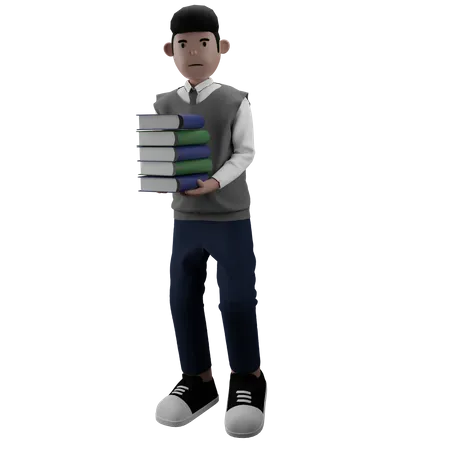 Boy holding Books  3D Illustration