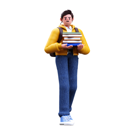 Boy holding books  3D Illustration