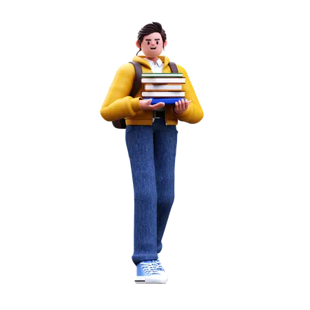 Boy holding books  3D Illustration