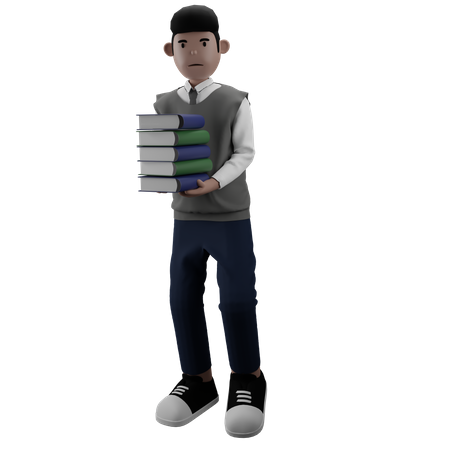 Boy holding Books  3D Illustration