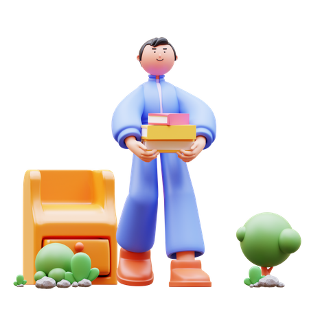 Boy holding books in hand  3D Illustration