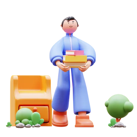 Boy holding books in hand  3D Illustration