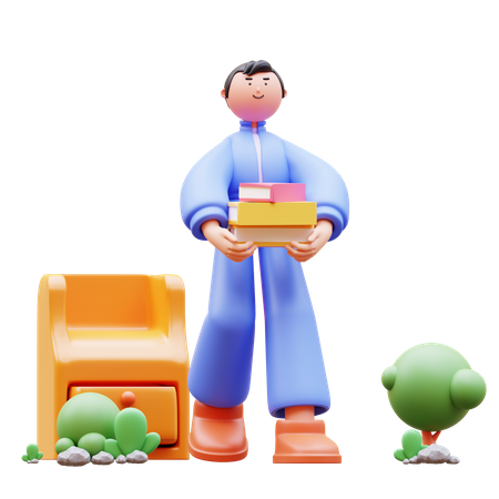 Boy holding books in hand 3D Illustration