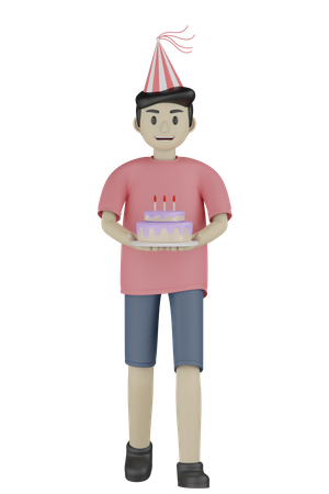 Boy Holding Cake  3D Illustration