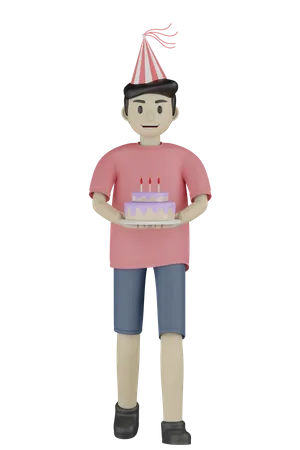 Boy Holding Cake  3D Illustration