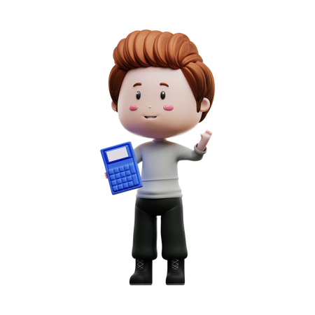 Boy holding calculator  3D Illustration