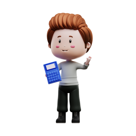Boy holding calculator 3D Illustration