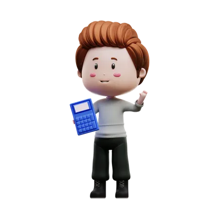 Boy holding calculator  3D Illustration