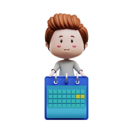 Boy holding calendar  3D Illustration