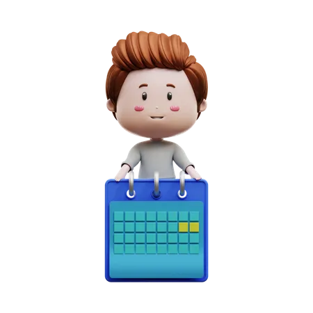 Boy holding calendar  3D Illustration