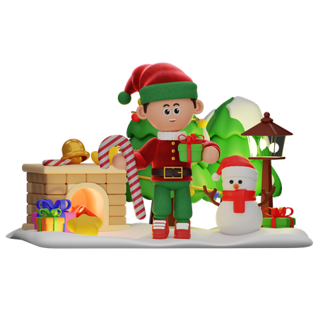 Boy Holding Candy And Gifts  3D Illustration