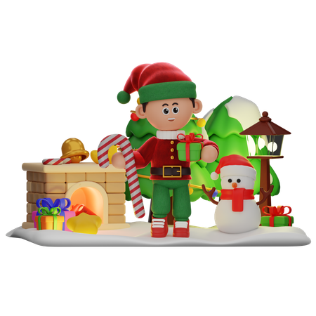 Boy Holding Candy And Gifts  3D Icon