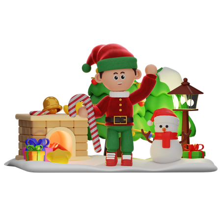 Boy Holding Candy Cane  3D Illustration