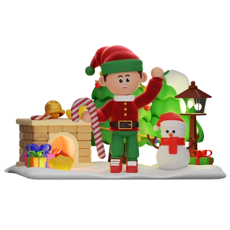 Boy Holding Candy Cane  3D Illustration