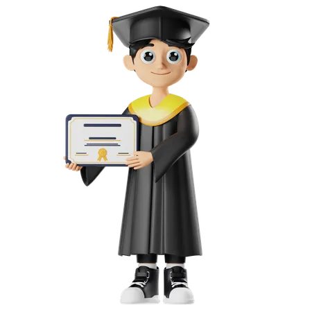 Boy Holding Certificate  3D Illustration