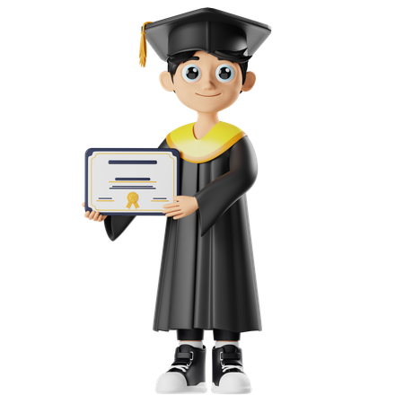 Boy Holding Certificate  3D Illustration