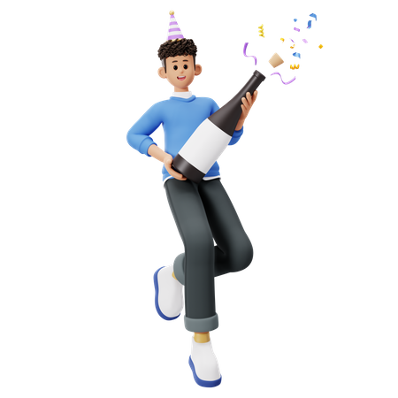 Boy holding champagne  3D Illustration