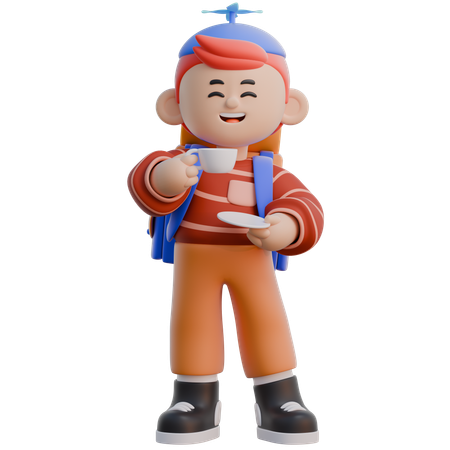 Boy Holding Coffee  3D Icon