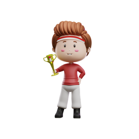 Boy Holding Competition Trophy  3D Icon