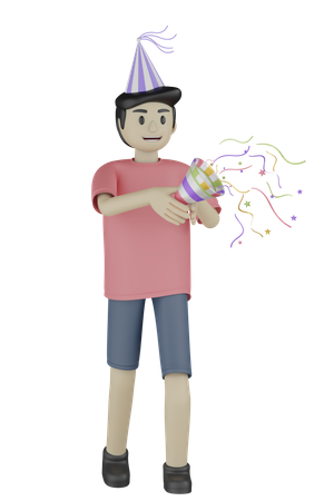 Boy Holding Confetti  3D Illustration