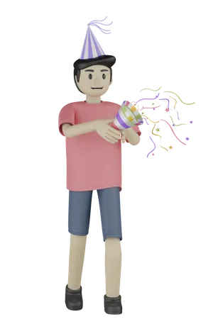 Boy Holding Confetti  3D Illustration
