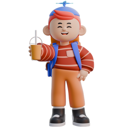 Boy Holding Drink  3D Illustration