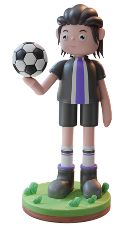 Boy holding Football  3D Illustration