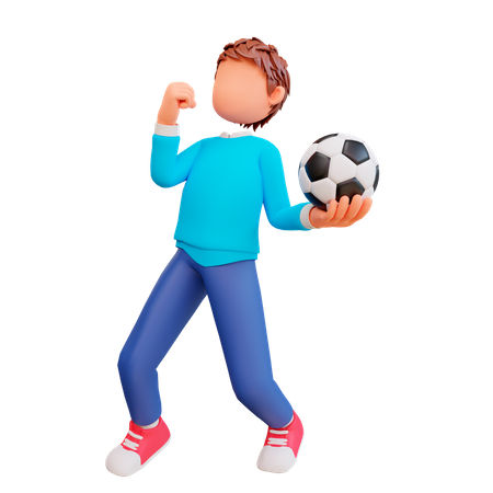 Boy holding football  3D Illustration