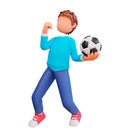 Boy holding football  3D Illustration