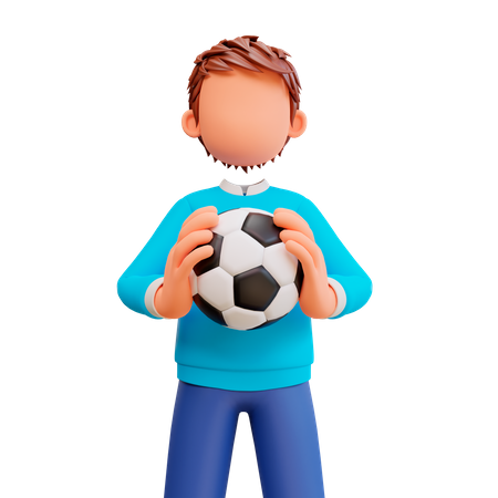 Boy holding football  3D Illustration