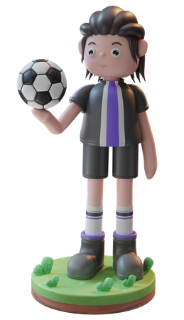 Boy holding Football 3D Illustration