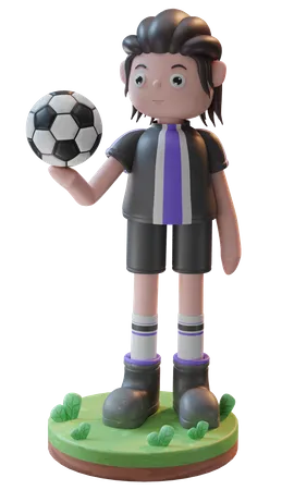 Boy holding Football 3D Illustration