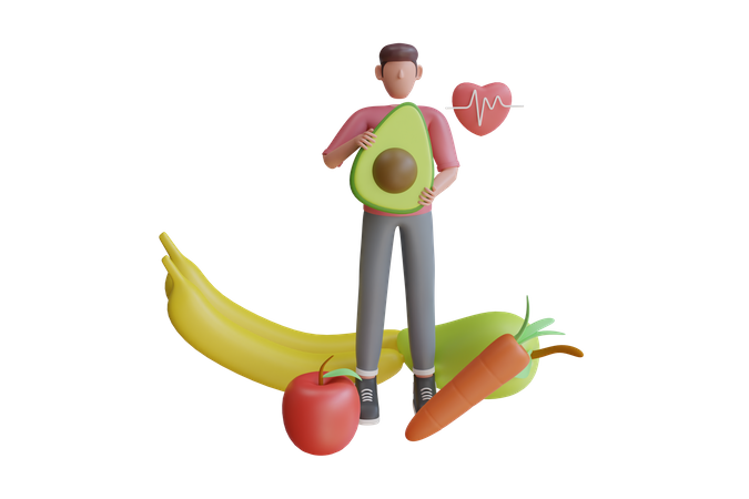 Boy Holding Fruits 3D Illustration