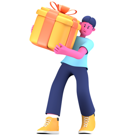 Boy holding gift  3D Illustration