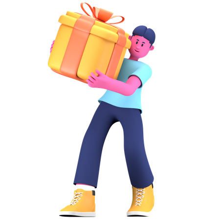 Boy holding gift  3D Illustration