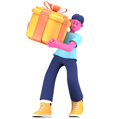 Boy holding gift  3D Illustration