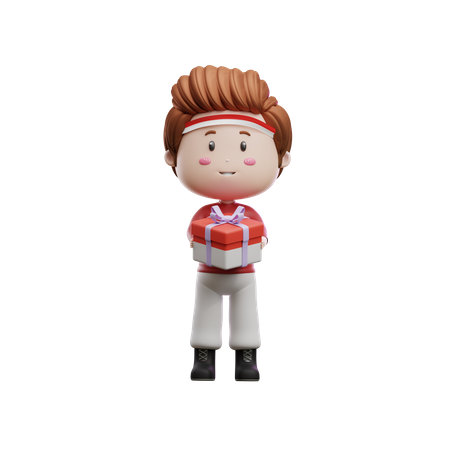 Boy Holding Gift Box  3D Icon